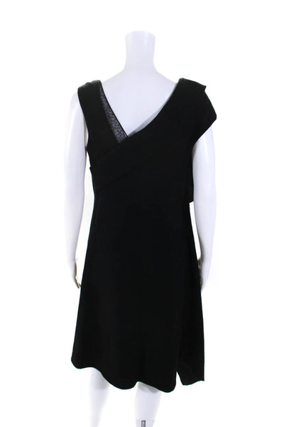 Pamella Roland Womens Black Mesh Trim Ruffle Detail Shift Dress Size 10