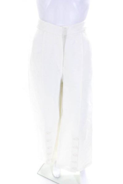 Robert Rodriguez Womens White Linen High Rise Button Ankle Wide Leg Pants Size 6