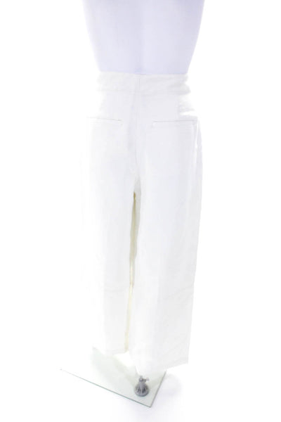 Robert Rodriguez Womens White Linen High Rise Button Ankle Wide Leg Pants Size 6