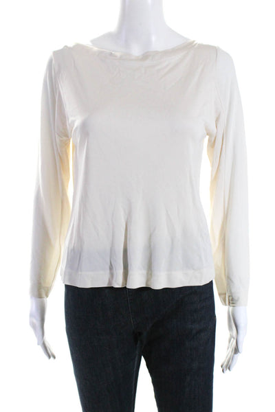 Les Copains Womens Back Zip Long Sleeve Mock Neck Top White Size Small