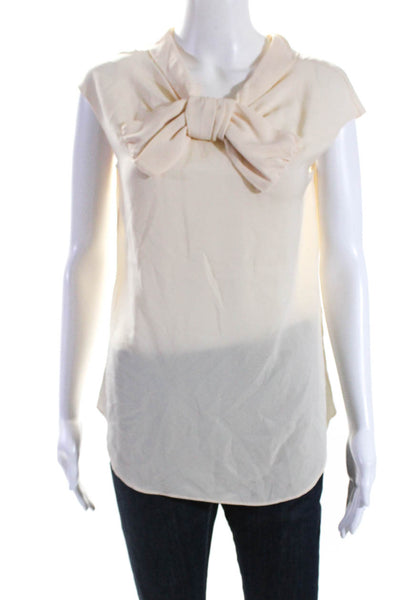 Boutique Moschino Womens Collared Front Bow Sleeveless Blouse Silk White Size 8