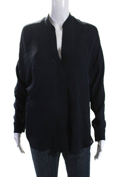 Vince Womens Button Down Cowl Neck Long Sleeve Blouse Black Size Small