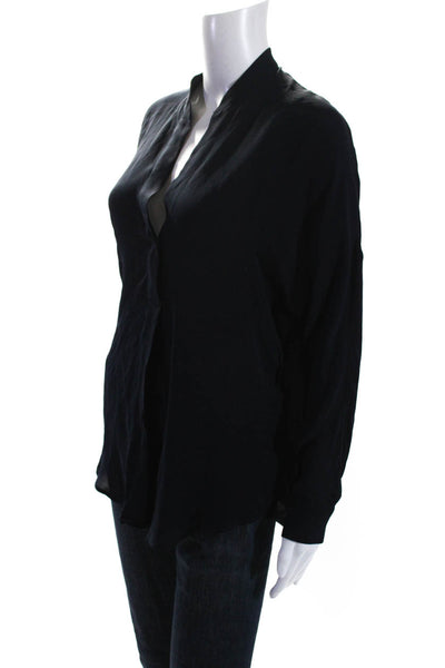 Vince Womens Button Down Cowl Neck Long Sleeve Blouse Black Size Small