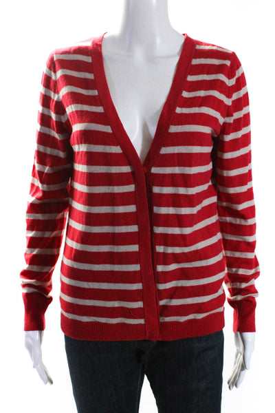 Max Mara Womens Long Sleeve Striped Thin Knit Sweater Red Size Small