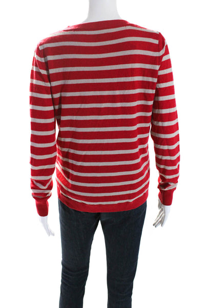 Max Mara Womens Long Sleeve Striped Thin Knit Sweater Red Size Small