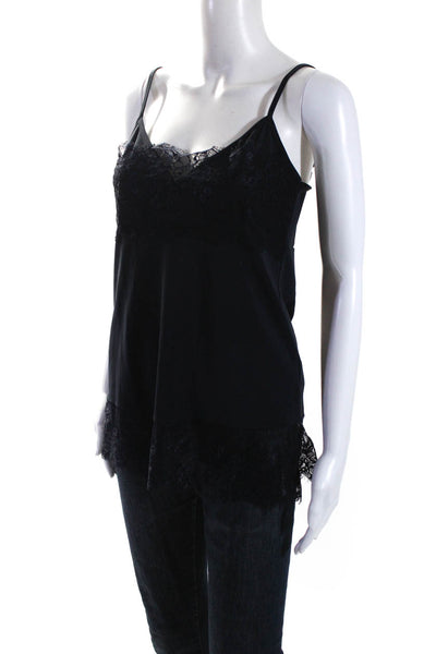 Hotel Particulier Womens Sleeveless Spaghetti Strap Top Lace Navy Blue Small