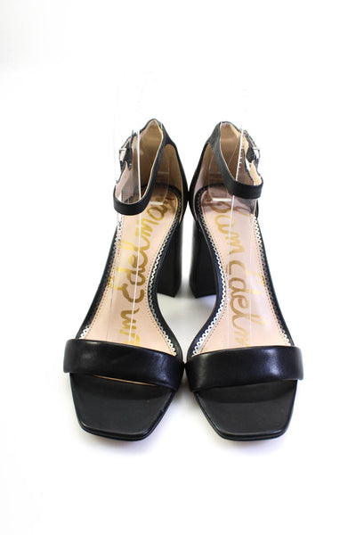 Sam Edelman Womens Black Leather Ankle Strap Block Heels Sandals Shoes Size 6