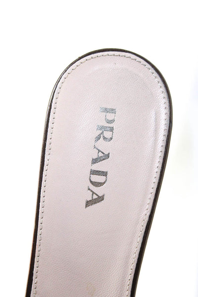 Prada Womens Cone Heel Crystal Embellished Sandals Brown Patent Leather Size 39