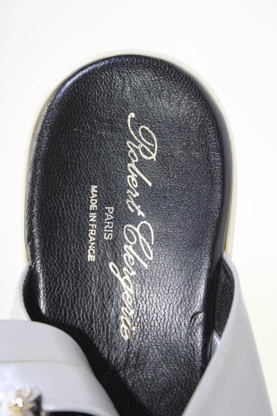 Robert Clergerie Womens Platform Metallic Cross Strap Sandals Gray Leather 40.5