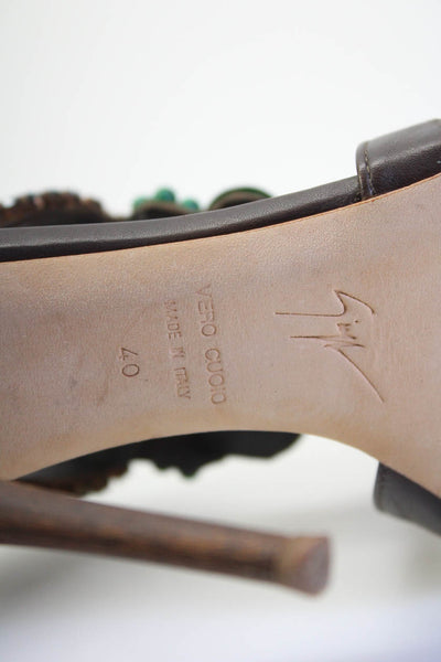 Giuseppe Zanotti Design Womens Stiletto Crystal Stone Pumps Brown Leather 40