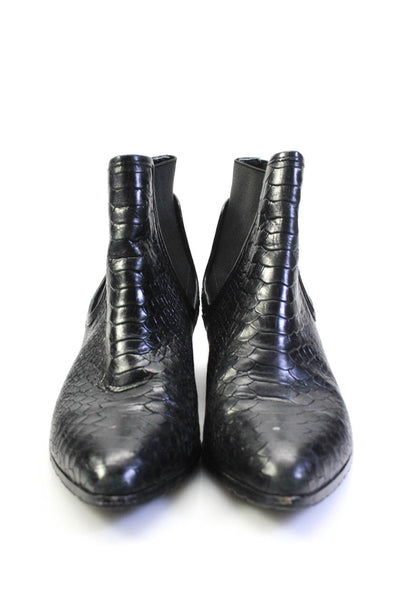 Donald J Pliner Womens Slip On Block Heel Pointed Toe Boots Black Leather 8.5