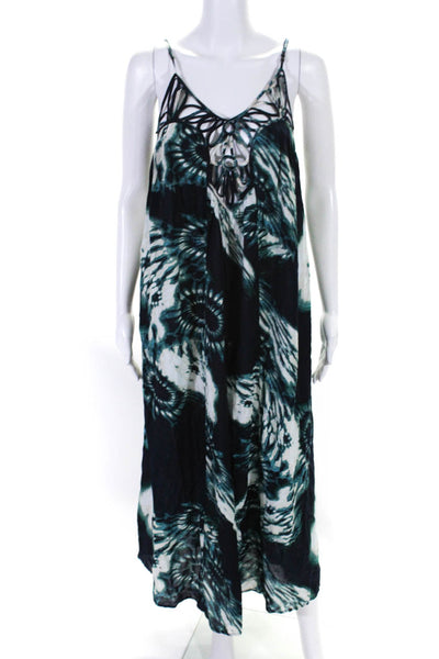 Anthropologie Womens Sleeveless Abstract Print Long Dress Blue Size XS