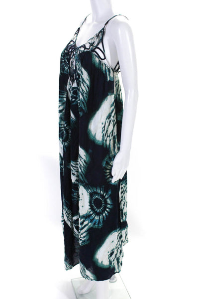 Anthropologie Womens Sleeveless Abstract Print Long Dress Blue Size XS