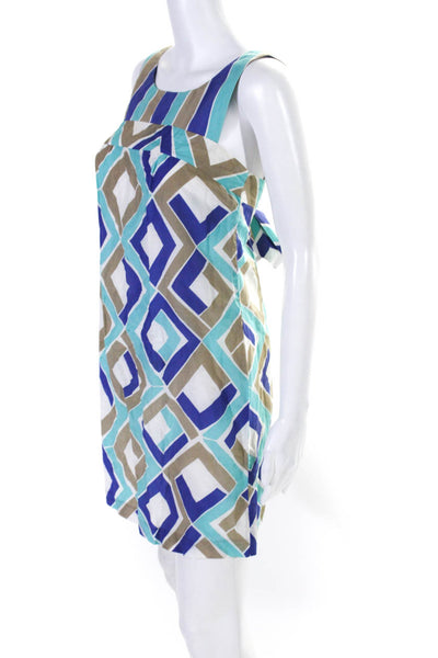 Trina Turk Womens Sleeveless Abstract Print Knee Length Dress White Blue Size 2