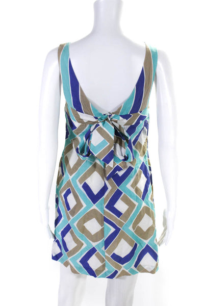 Trina Turk Womens Sleeveless Abstract Print Knee Length Dress White Blue Size 2