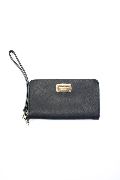 KORS Michael Kors Womens Front Zip Wristlet Handbag Leather Black Small