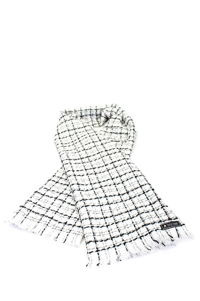 Karl Lagerfeld Womens Woven Striped Textured Fringed Trimmed Wrap Scarf White