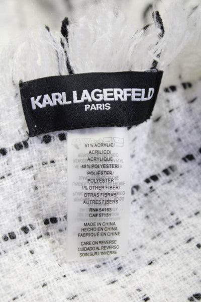 Karl Lagerfeld Womens Woven Striped Textured Fringed Trimmed Wrap Scarf White