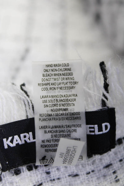 Karl Lagerfeld Womens Woven Striped Textured Fringed Trimmed Wrap Scarf White