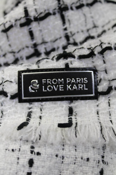 Karl Lagerfeld Womens Woven Striped Textured Fringed Trimmed Wrap Scarf White