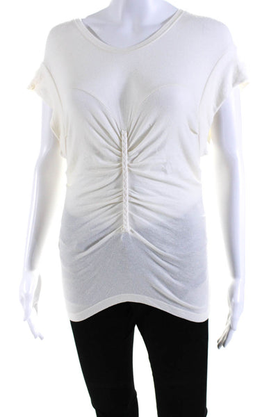 IRO Womens Short Sleeve Crew Neck Braided Ruched Tee Shirt White Size Small