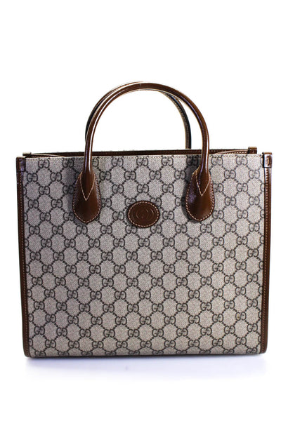 Gucci Womens Coated Canvas GG Supreme Small Interlocking G Tote Handbag Brown