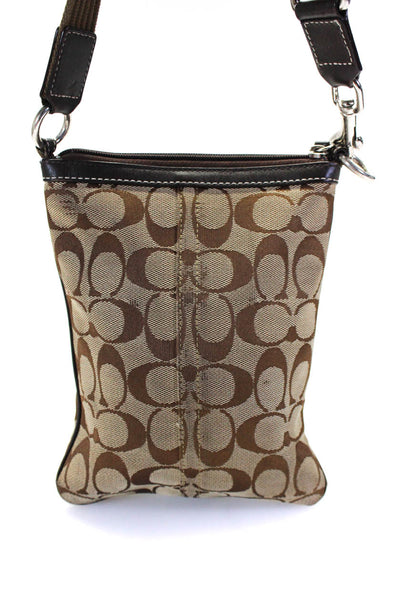 Coach Womens Brown Canvas Monogram Leather Small Crossbody Bag Handbag