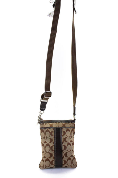 Coach Womens Brown Canvas Monogram Leather Small Crossbody Bag Handbag