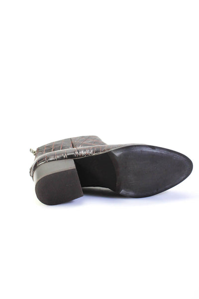 Seychelles Womens Back Zip Block Heel Croc Embossed Boots Brown Leather Size 8