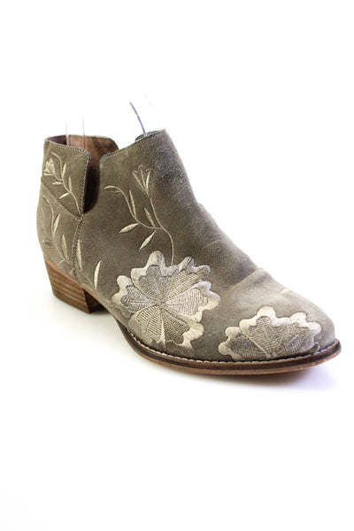 Seychelles Womens Slip On Block Heel Floral Ankle Boots Gray Suede Size 7.5M