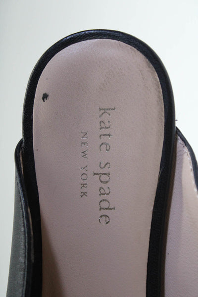 Kate Spade New York Womens Slip On Logo Mules Black Leather Size 8
