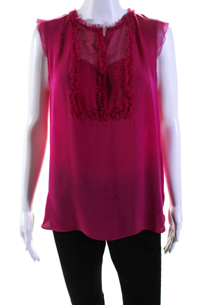 Elie Tahari Womens Silk Sleeveless Button Up Ruffle Trim Blouse Pink Size S