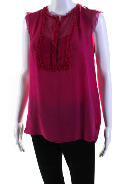 Elie Tahari Womens Silk Sleeveless Button Up Ruffle Trim Blouse Pink Size S