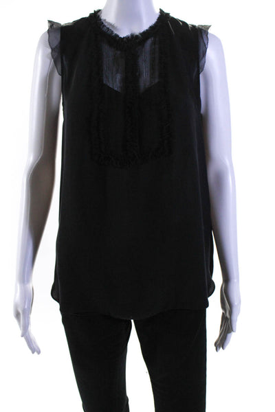 Elie Tahari Womens Silk Sleeveless Button Up Ruffle Trim Blouse Black Size S