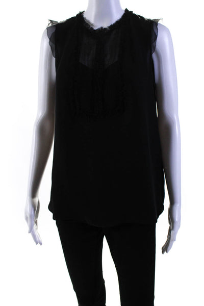 Elie Tahari Womens Silk Sleeveless Button Up Ruffle Trim Blouse Black Size S