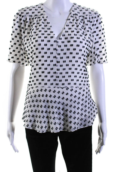 Lewit Womens Silk Short Sleeve V Neck Polka Dot Peplum Blouse White Size S