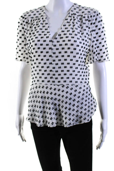 Lewit Womens Silk Short Sleeve V Neck Polka Dot Peplum Blouse White Size S