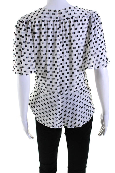 Lewit Womens Silk Short Sleeve V Neck Polka Dot Peplum Blouse White Size S