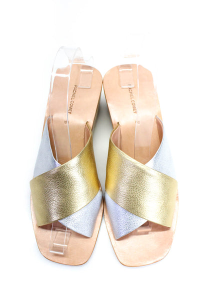 Rachel Comey Womens Leather Peep Toe Slip On Metallic Sandals Gold Silver Size 8