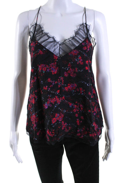 IRO Women's V-Neck Lace Trim Spaghetti Straps Floral Tank Top Blouse Size 36