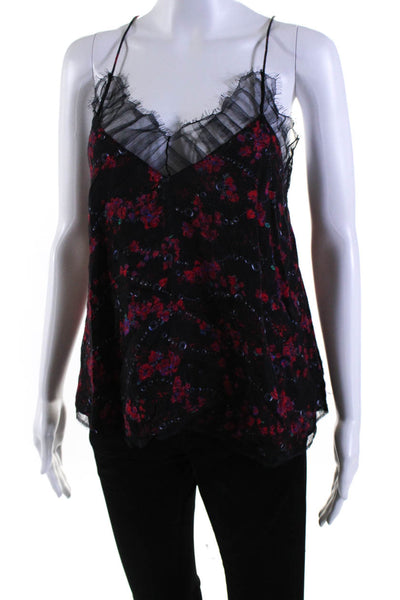 IRO Women's V-Neck Lace Trim Spaghetti Straps Floral Tank Top Blouse Size 36