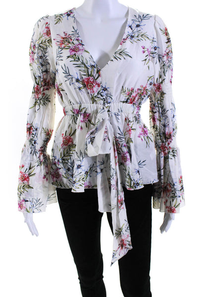 Intermix Women's V-Neck Long Sleeves Cinch Waist Floral Blouse Size S