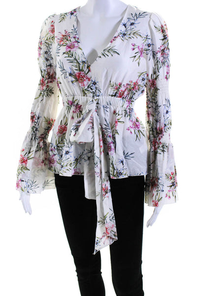 Intermix Women's V-Neck Long Sleeves Cinch Waist Floral Blouse Size S