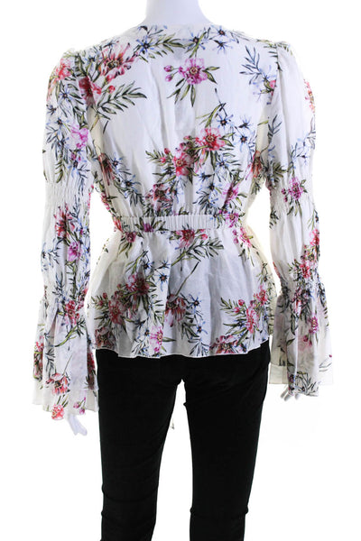 Intermix Women's V-Neck Long Sleeves Cinch Waist Floral Blouse Size S