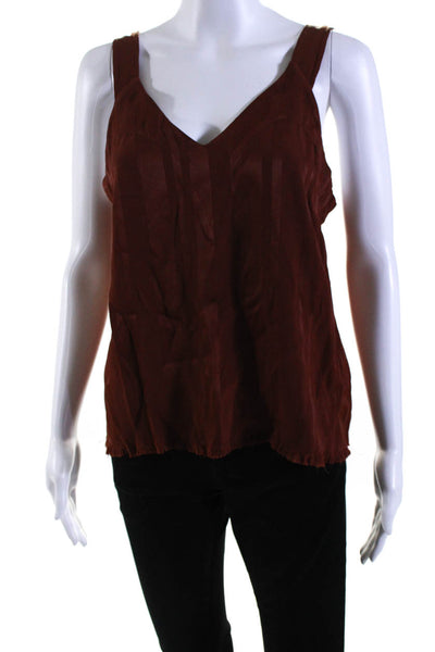 Raquel Allegra Women's V-Neck Sleeveless Fringe Hem Tank Top Brown Size 1