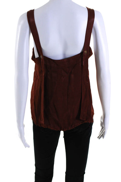 Raquel Allegra Women's V-Neck Sleeveless Fringe Hem Tank Top Brown Size 1