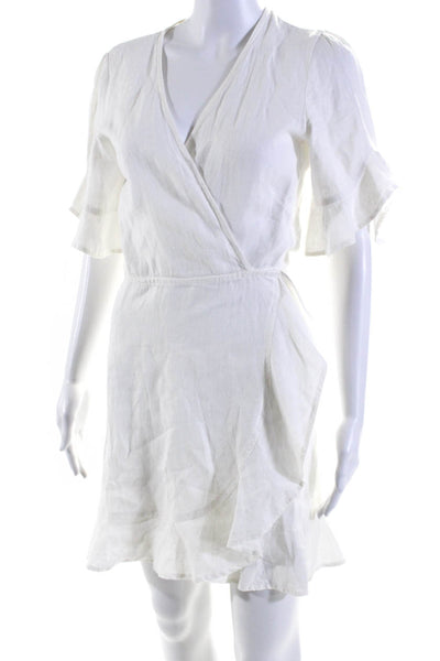 Honorine Womens Short Sleeve V Neck Linen Wrap Dress White Size Small