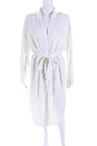 L Space Women's Collared Long Sleeves Button Down Midi Shirt Dress Cream Size M