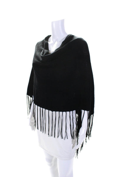 27 Miles Women's V-Neck Fringe Pullover Sweater Shawl Wrap Black Size M