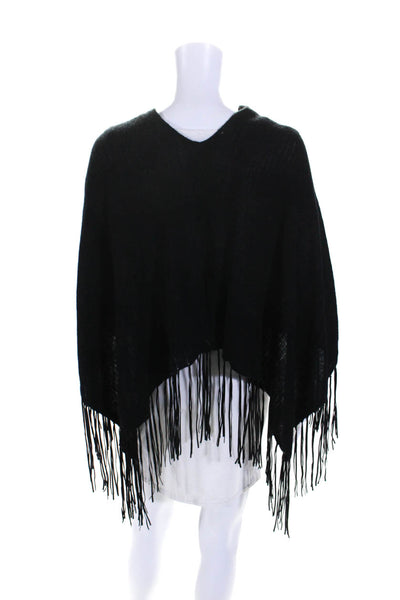 27 Miles Women's V-Neck Fringe Pullover Sweater Shawl Wrap Black Size M